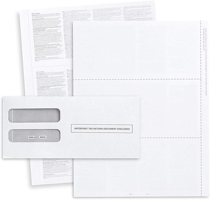 W-2 Tax Envelopes for 3-Up Horizontal, with the side stub removed, 25 Pack of Double Window Self-Seal Security Envelope, with the Side Stub Removed, Pack of 25 Envelopes