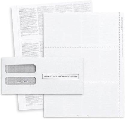 W-2 Tax Envelopes for 3-Up Horizontal, with the side stub removed, 25 Pack of Double Window Self-Seal Security Envelope, with the Side Stub Removed, Pack of 25 Envelopes