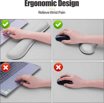 Bloss Leather Desk Pad and Keyboard Wrist Rest, Large Mouse Pad + Keyboard Pad+Mouse Wrist Support, Non-Slip Desk Mat Protector for Office, Home(31.5×15.7 Inches, Light Grey)