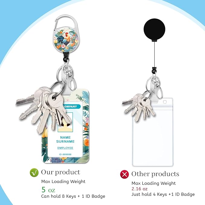 Lanyards for Id Badges, Chicken Floral Badge Holder with Retractable Reel Clip, Cute Work Name Tags Keychain Lanyard ID Card Protector Cover Case for Women Teacher Nurse Doctor Office