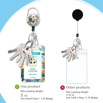 Lanyards for Id Badges, Chicken Floral Badge Holder with Retractable Reel Clip, Cute Work Name Tags Keychain Lanyard ID Card Protector Cover Case for Women Teacher Nurse Doctor Office