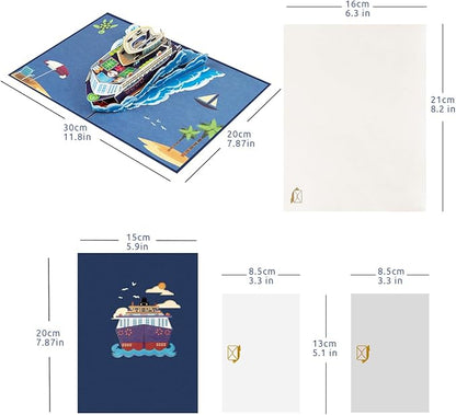 Cruise Ship Father's Day Card, Pop Up Birthday Card, Happy Anniversary Card, Pop Up Greeting Card for All Occasion with Envelope.
