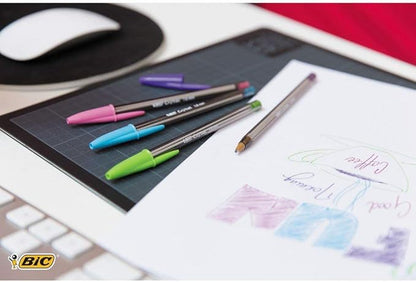 Bic Cristal Fun Ballpoint Pens with 5 Assorted Ink Colours, Wide Point (1.6 mm), Pack of 10