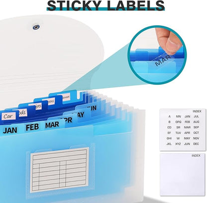 H4D Check Size 13 Pocket Expanding File Folder, Accordion File Organizer Wallet Case for Coupon Receipt Storage, 10 x 5.5 inches, Blue