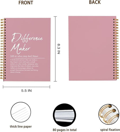 OXW Difference Maker Appreciation Gift, Meeting Notebook for Work, Thank You Gifts for Leader Mentor Manager Boss, Office Supplies Social Worker Notebook, Pink Hardcover Spiral Notebook 5.5 x 8.3