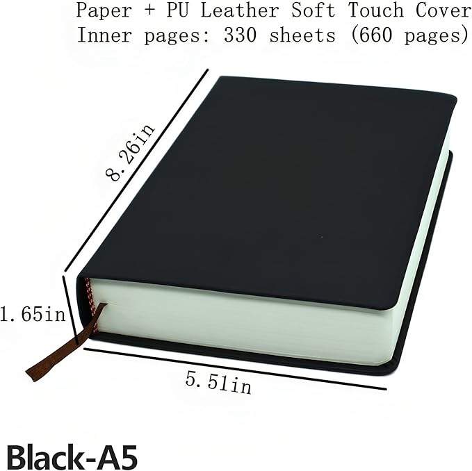 Thick Sketchbook 660 Pages Notebook Soft Faux Leather Cover Journal 80GSM Paper Notepad Drawing Book Memo Writing Sketch Pad Diary Notebook