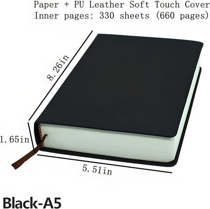Thick Sketchbook 660 Pages Notebook Soft Faux Leather Cover Journal 80GSM Paper Notepad Drawing Book Memo Writing Sketch Pad Diary Notebook
