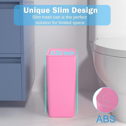 SHPMXUPW 3 Pack Bathroom Small Trash Can with Lid,10L / 2.6 Gallon Slim Garbage Bin Wastebasket with Pop-Up Lid for Bedroom, Office, Kitchen, Craft Room, Fits Under Desk/Cabinet/Sink