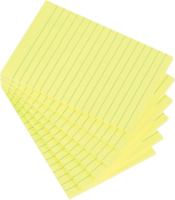 Vanpad Lined Sticky Notes 4X6 in Lemon Yellow Ruled Stickies Super Sticking Power Memo Pads Strong Adhesive, 6 Pads/Pack, 45 Sheets/pad
