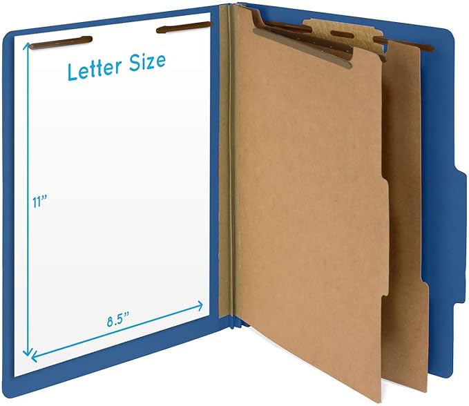 10 Blue Classification Folders with Dividers - Employee Personnel File Folders – 2'' Tyvek with Two Prong File Folders for Medical, Law Files - Pressboard Classification Folders 2 Dividers Letter Size