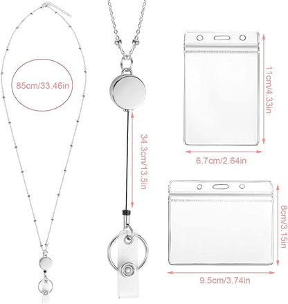 Lanyards for Id Badges 3 Pack Badge Lanyard with 6 Pcs Id Badge Holder Retractable Stainless Steel Teacher Lanyards Cruise Ship Lanyards for Girl Women (Silver, Gold, Rose Gold)