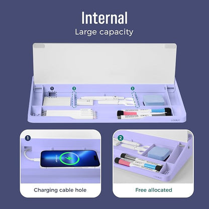 LOUKIN Glass Desktop Whiteboard, 15.3" x 5.6" Desktop Dry Erase Board with Dotted and Graduated Surface, Desktop Buddy, Great for Design and Drawing, 3 Markers and 1 Dry Erase Eraser Included (Purple)