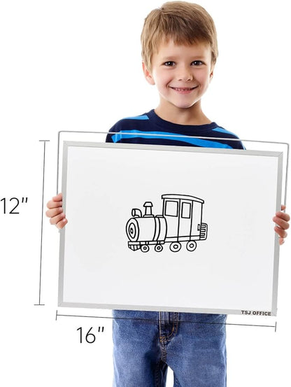 TSJ OFFICE Dry Erase White-Board - 16 X 12 Inches Double Sided Small Magnetic Whiteboard with Hooks for Wall, Portable Mini Desktop Whiteboard 360 Degrees Revolving Stand for Office, Home, School