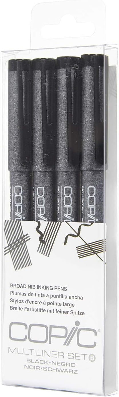 Copic Markers MLBBROAD Multiliner Broad Pigment Based Ink, 4-Piece Set