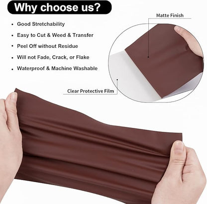 VINYL FROG Heat Transfer Vinyl Roll HTV Vinyl - 12"x5ft Brown Iron on Vinyl for T-Shirts, Heat Press Vinyl for DIY Craft Designs (Brown)