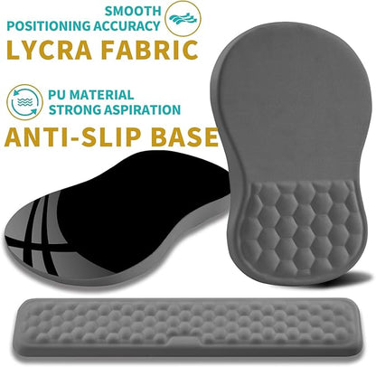 Hokafenle 2 in 1 Ergonomic Mouse Pad Wrist Support & Wrist Rest for Computer Keyboard Set, with Relieve Carpal Tunnel Pain Massage Bulge and Full Memory Gel Design (2In1 Set, Neutral Gray)