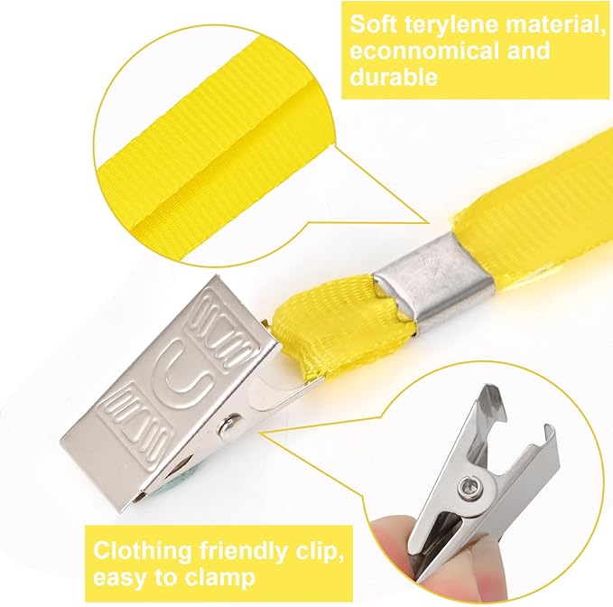 100 Pcs Lanyards for ID Badges and 100 Pcs Clear Name Tag Holders Reusable Lanyard with Clip Plastic ID Card Badge Holder Name Badges for Adults Kids Business School Office Supplies (Yellow)