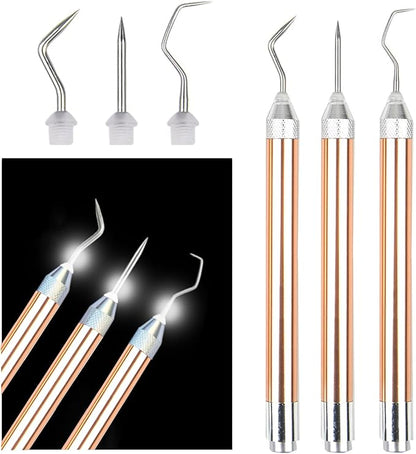 3PCS LED Weeding Tools for Vinyl with Light with Pin and Hook Lighted Pin Pen Weeding Tool for for Removing Iron on Tiny Vinyl Paper Silhouette Cutting Machines Supply (Rose Gold)