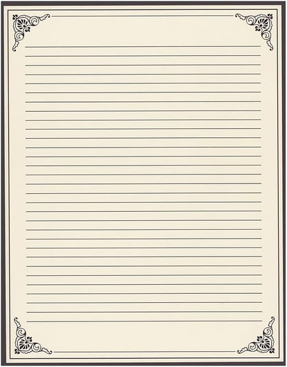 Juvale Fancy Vintage Lined Paper with Antique Border Design, Aged Stationery for Writing Letters, Invitations, Poems, Lyrics, Notes, Cream Color (8.5x11 Inches) - 96 Sheets