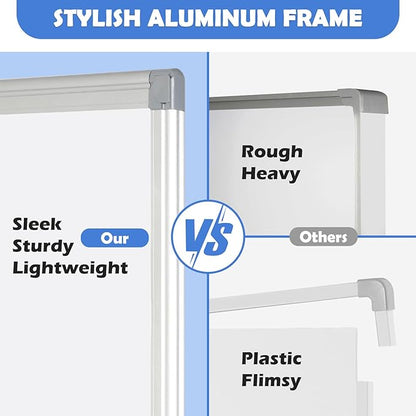 WALGLASS Double-Sided White Board, 16" x 12" Small Dry Erase Board Magnetic Whiteboard for Wall, Hanging Mounted Whiteboard Silver Aluminium Frame for Home, School, Office, Kitchen