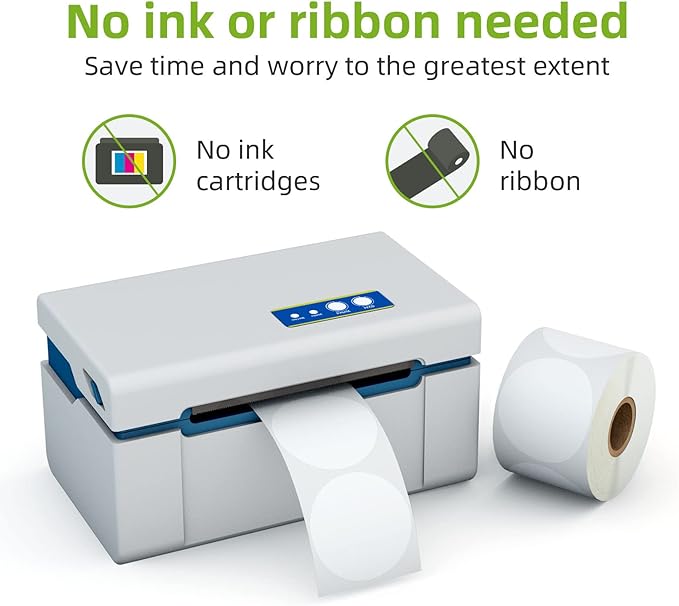 2" White Circle Direct Thermal Labels, Self-Adhesive Round Direct Thermal Stickers, Multi-Purpose Roll Sticker Labels for DIY Logo Brand Design, QR Code, Name Tag(1 Roll, 750 Labels)