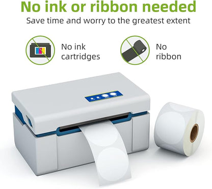 2" White Circle Direct Thermal Labels, Self-Adhesive Round Direct Thermal Stickers, Multi-Purpose Roll Sticker Labels for DIY Logo Brand Design, QR Code, Name Tag(1 Roll, 750 Labels)