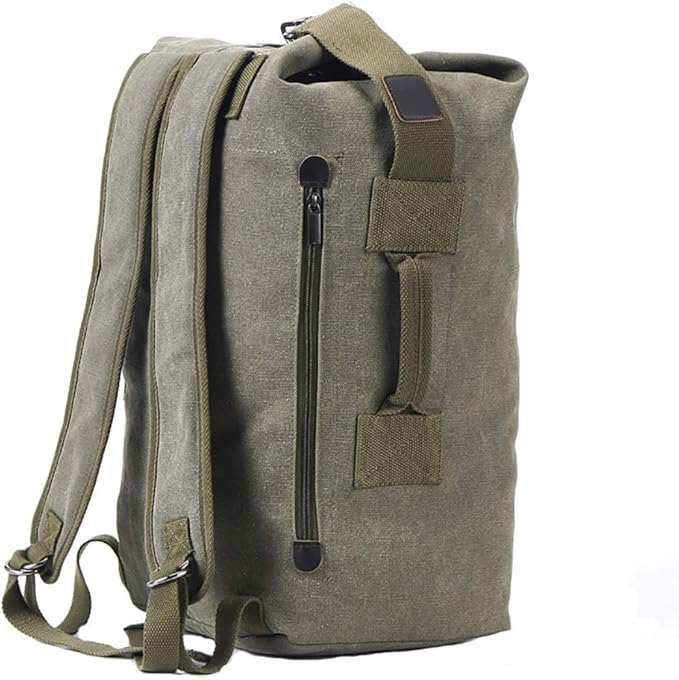 Military Duffel Bag Top Load Double Strap Canvas Backpack Army Travel (upgrade army green small)