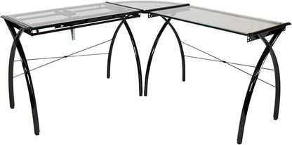 SD STUDIO DESIGNS Futura LS WorkCenter with Tilt Top Adjustable Drafting Table Craft Table Drawing Desk Hobby Table Writing Desk Studio Desk, Black / Clear Glass.