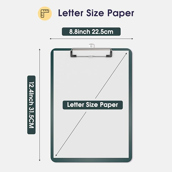 Plastic Clipboards 2 Pack, A4 Green Clip Board 8.5x11 for Classroom, Students, Kid, Woman, Size 9" x 12.5" with Low Profile Clip, Office & School Supply