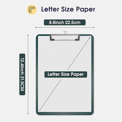 Plastic Clipboards 2 Pack, A4 Green Clip Board 8.5x11 for Classroom, Students, Kid, Woman, Size 9" x 12.5" with Low Profile Clip, Office & School Supply
