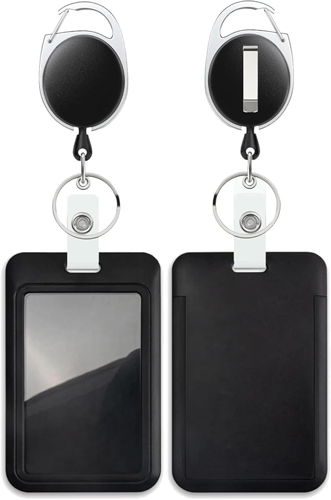 Black Badge Holder with Retractable Reel ，Badge Clips Retractable Heavy Duty Badge Reel，Keychain，ID Holder for School Nurse Office Teen