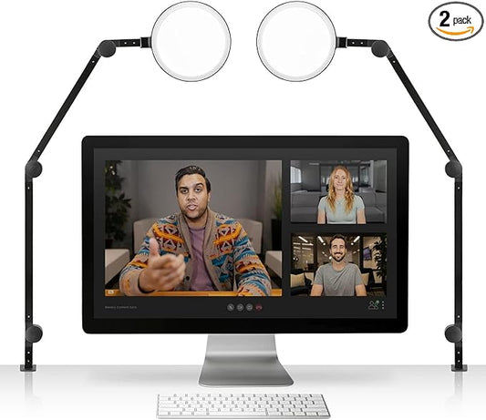 LUME CUBE Edge 2.0 LED Desk Lamp | Dimmable Home Office Desk Light with USB Charging Port & Strong Swing Arm | Adjustable Color Temperature and Brightness | Circle Webcam Light - Black 2pk