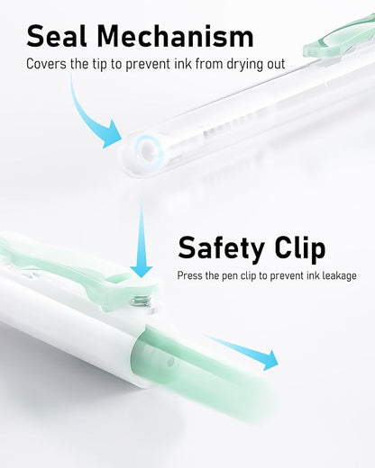 Four Candies 14Pack Pastel Gel Ink Pen Set,Cute Retractable 0.5mm Fine Point Pen,Note Taking Aesthetic Pens,12 Pack Black Ink Pens with 2Pack Highlighter, Smooth Writing Pens for School, Office(Green)