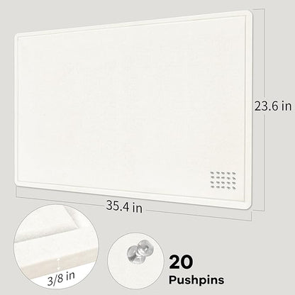 Bulletin Board, 36 x 24 inches Felt Board - Decorative Pin Board, Cork Board Alternative for Wall, 3' x 2' Foldable Picture Board Self-Adhesive Vision Board Prayer Board with 20 Pushpins - White