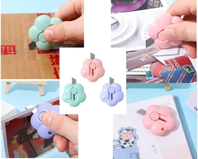 Multicolour Flower Shaped Box Cutter: Mini Utility Knives, Multifunction Retractable Letter Opener Paper Envelope Cutter, Friendly Package Box Opener for Cutting Card Paper Letter Openers