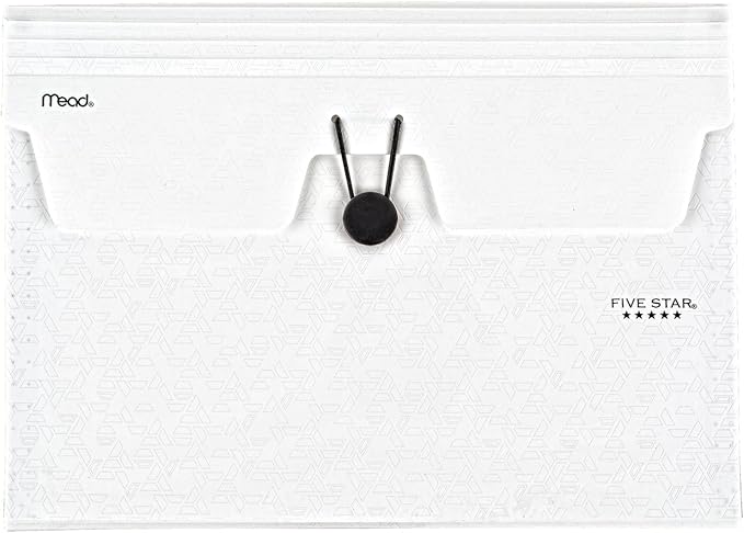 Five Star Expanding File Organizer, 6-Pocket Accordian File Organizer, Bungee Closure, Holds 11" x 8-1/2", White (350100E-ECM)