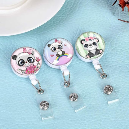 Retractable ID Badge Holder,Nurse Badge Reels with Clip,Name Card Holders for Office Worker Doctor Nurse （3 Pack Pretty Panda）