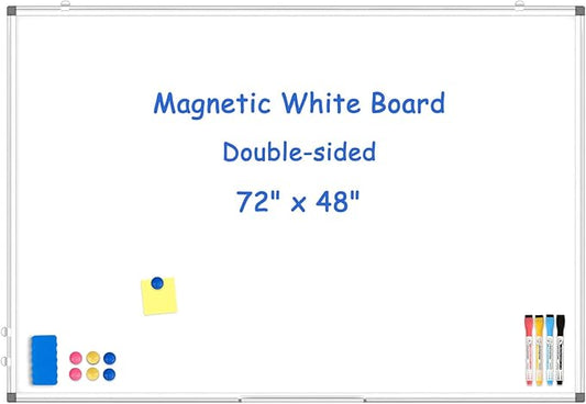 WALGLASS Large White Board, 72" x 48" Double-Sided Dry Erase Board Magnetic Whiteaboard for Wall, Hanging Mounted Whiteboard Silver Aluminium Frame for Home, School, Office