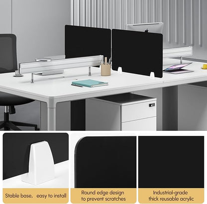4PCS Desk Dividers Office Partitions, Privacy Desk Panel Protective Sneeze Guard, Acrylic Plexiglass Shield with Clamps for Offices Schools Call Centers - 23.6”L X15.8”W（Black）