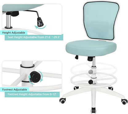Drafting Chair Adjustable Height Tall Office Chairs Standing Desk Chair Rolling Stool Chair Armless Office Drafting Chair Blue