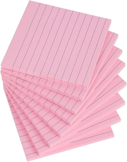 Vanpad Lined Sticky Notes 4x4 Inches, Light Pink Ruled Self-Stick Pads, Easy to Post for Home, Office, Notebook, 8 Pads/Pack