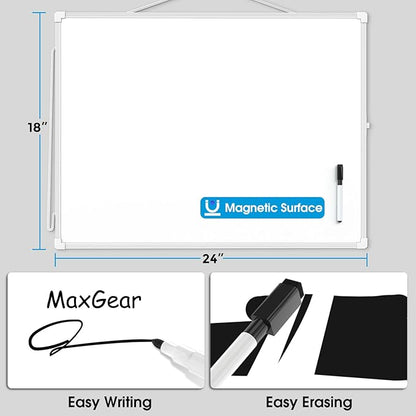 MaxGear White Board for Wall, 24" x 18" Double Sided Dry Erase Board, Magnetic White Board Hanging Whiteboard for Home, School, Office