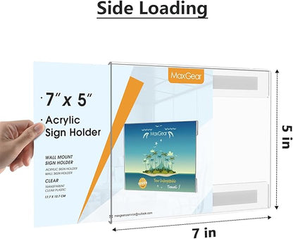MaxGear Acrylic Sign Holder 5x7, Clear Plastic Wall Mount Sign Holder with Double-Sided Tape, Acrylic Picture Frame Flyer Paper Document Holder Acrylic Wall Frame for Home, Office, Restaurant, 6 Pack