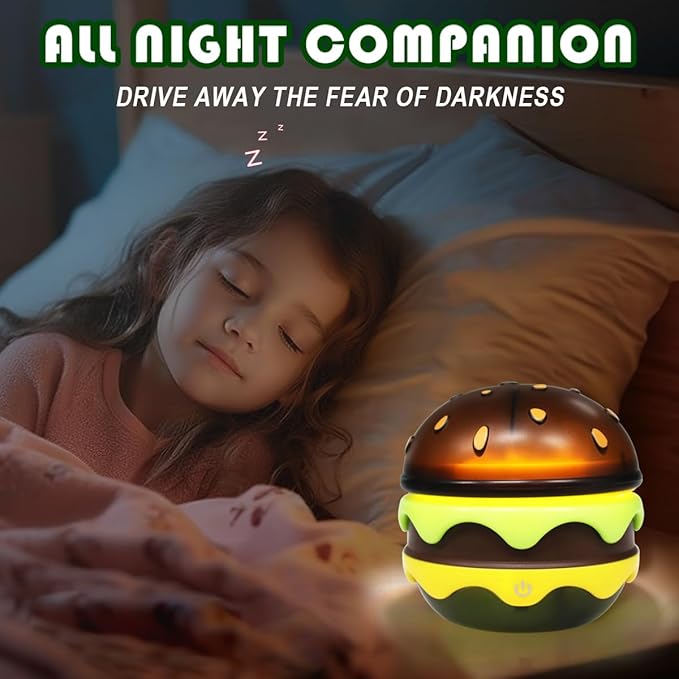Cute Desk Lamp for Kids, Hamburger Small Boy Desk Lamps Rechargeable with Dimmable Touch Adjustable Neck,Kawaii Desk Lamp Night Light,Boy Desk Accessories Kawaii Room Decor for Boys Girl Gift