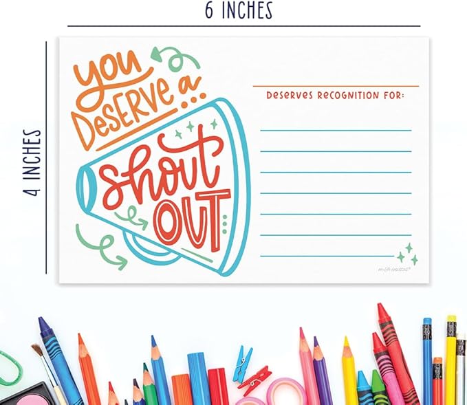 Positive Shout Out Cards For Teachers, Students, Employees, Office Staff - Kudos Appreciation and Recognition Reward Cards For School or Work Bulletin Board (50 Count)