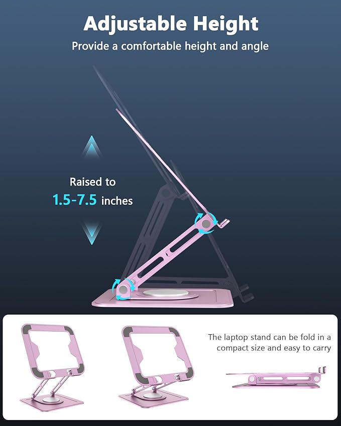 Laptop Srand for Desk,Laptop Riser for Desk, Adjustable Laptop Stand for Desk, Laptop Stand, Protable laptop stand Adjustable Height, Desk Laptop Stands,Stand for laptop on desk,Fits MacBook,Pink