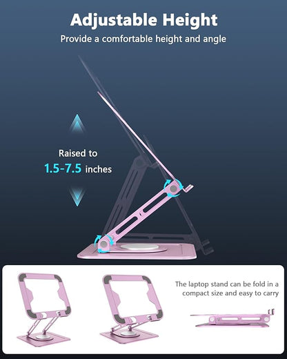 Laptop Srand for Desk,Laptop Riser for Desk, Adjustable Laptop Stand for Desk, Laptop Stand, Protable laptop stand Adjustable Height, Desk Laptop Stands,Stand for laptop on desk,Fits MacBook,Pink