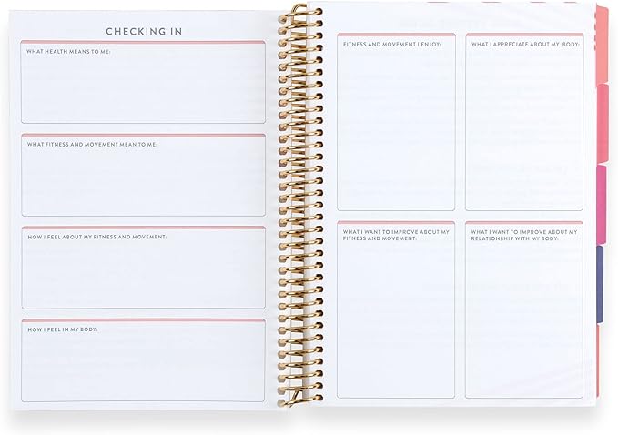 A5 Spiral Bound Fitness Planner – Metallic Gold Rise - 5 Tabs with 160 Pages for Exercise Planning with Intro, Goal Setting, Movement, Progress Check-Ins, Notes & more - Erin Condren