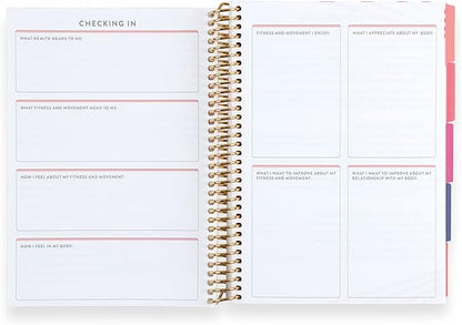 A5 Spiral Bound Fitness Planner – Metallic Gold Rise - 5 Tabs with 160 Pages for Exercise Planning with Intro, Goal Setting, Movement, Progress Check-Ins, Notes & more - Erin Condren