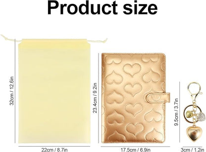 A5 PU Leather Cotton-Padded Binder 6-Ring Notebook Binder Cover with Gold Keychain for A5 Filler Paper, Refillable A5 Personal Planner Budget Binder with Magnetic Buckle Closure (Gold, A5)
